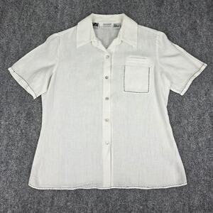 Richard Malcolm Shirt Womens Medium White Irish Linen Short Sleeve Button Up